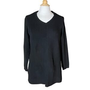 J. Jill Cotton Blend Black Oversized Textured Sweater V-Neck Long Sleeve Tunic S